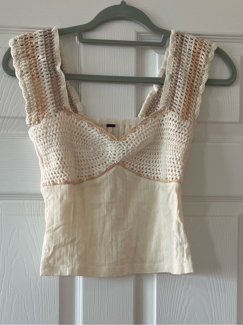 Free People Cream Crochet Bustier Camisole with Tan Accents